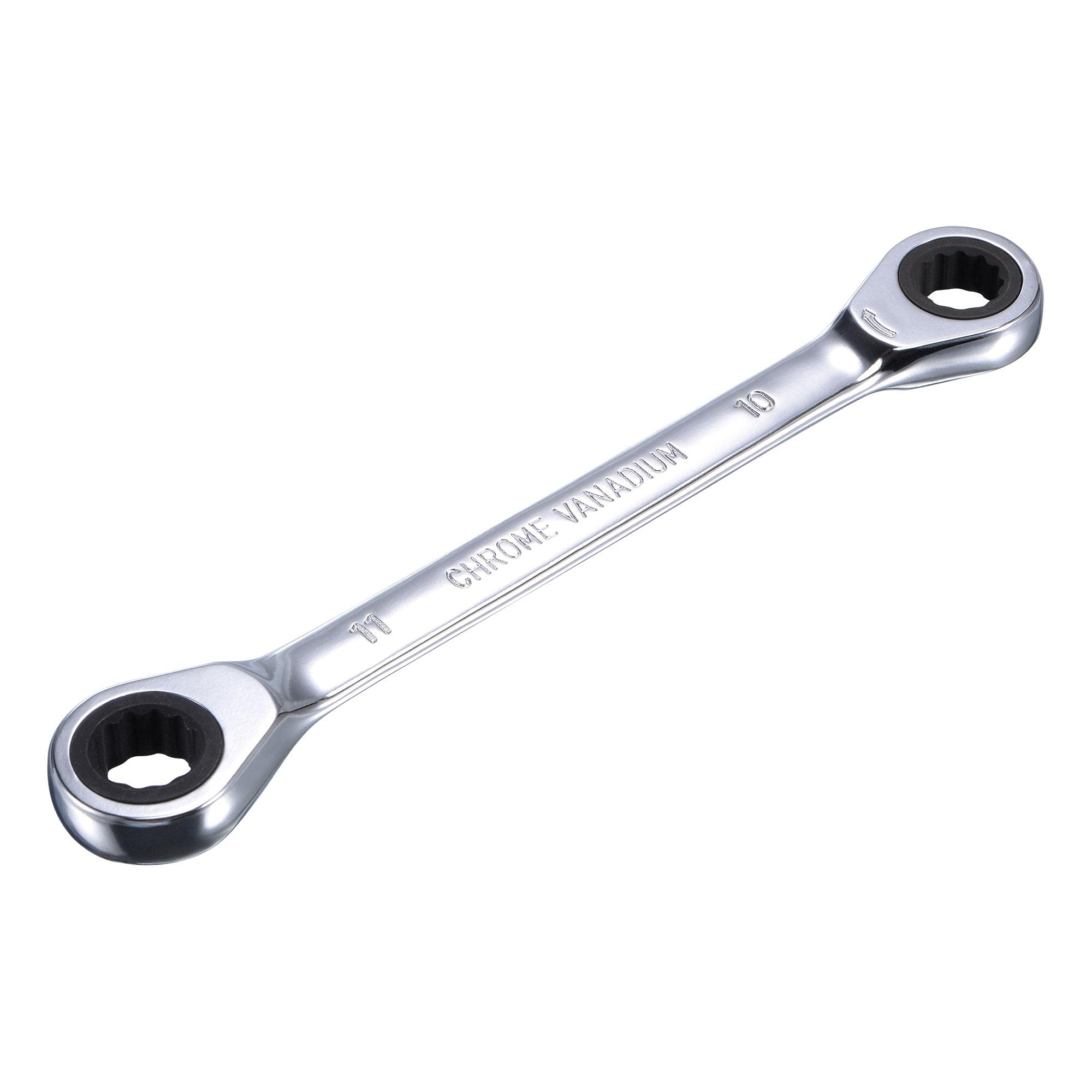 sourcing map Double Box End Ratcheting Wrench (10mm x 11mm) Metric 72 Teeth 12 Point Ratchet Spanner Tools, CR-V