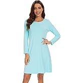 WiWi Women's Viscose from Bamboo Nightgowns Long Sleeve Cooling Crewneck Sleepshirts Casual Gown Super Soft Sleep Shirt S-XXL
