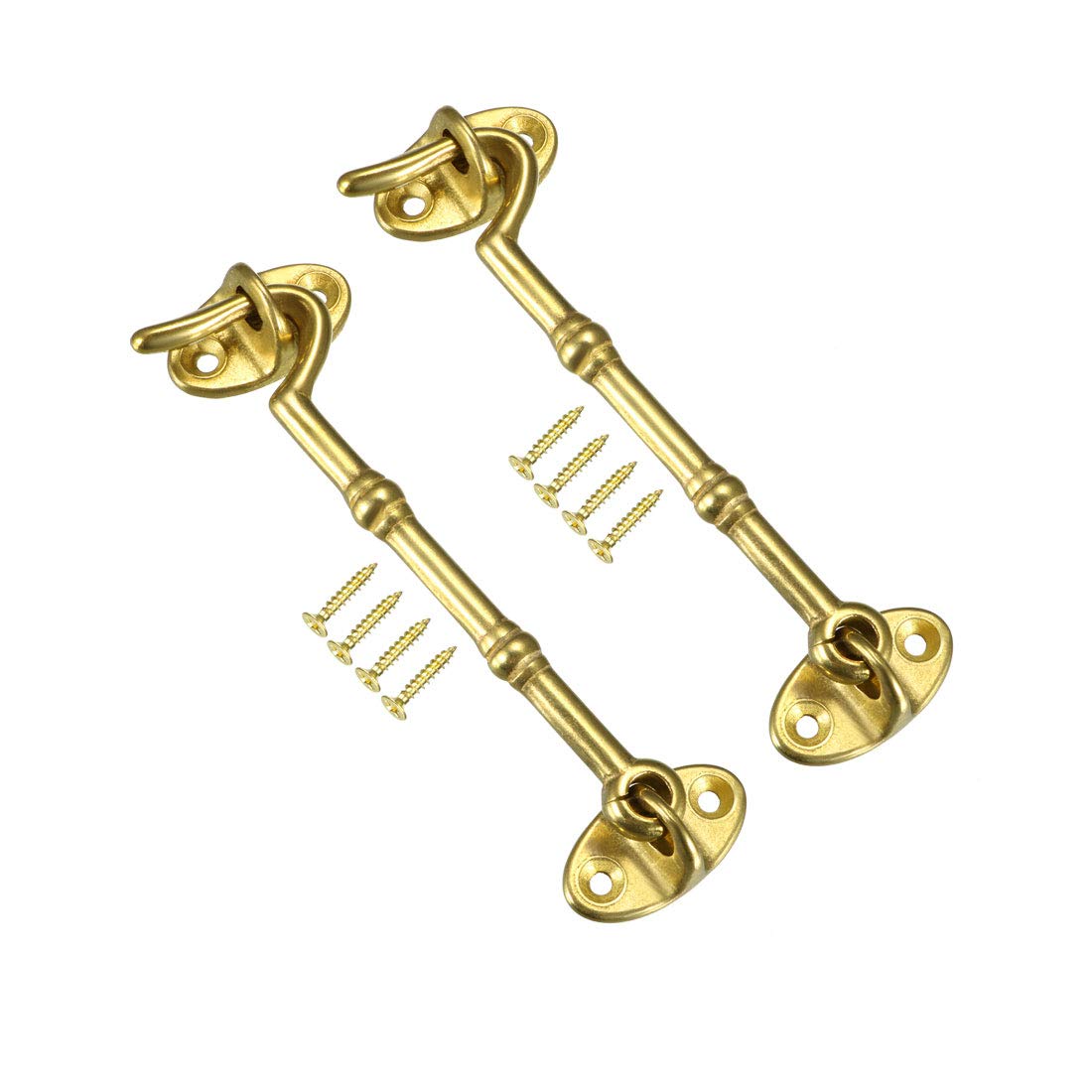 sourcing map 4.1" Cabin Hooks Eye Latch Door Gate Swivel Window Brass Hook with Mounting Screws Golden 2pcs