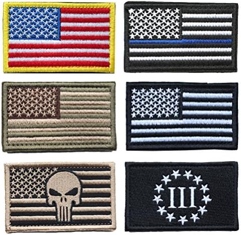 Bundle 6 Pieces Full Color USA American Thin Blue Line Police Flag Three Percenter Tactical Military Morale Patch Set