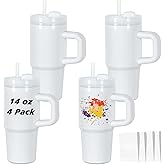 Muwnrol 4 Pack 14 Oz Sublimation Tumbler with Handle and Straw for Kids, Stainless Steel Sublimation Tumblers Blanks Bulk, Individually Boxed