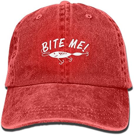 Alility Caps Bite Me Funny Fishing Vintage Adjustable Denim Hat Trucker Cap ForAdult