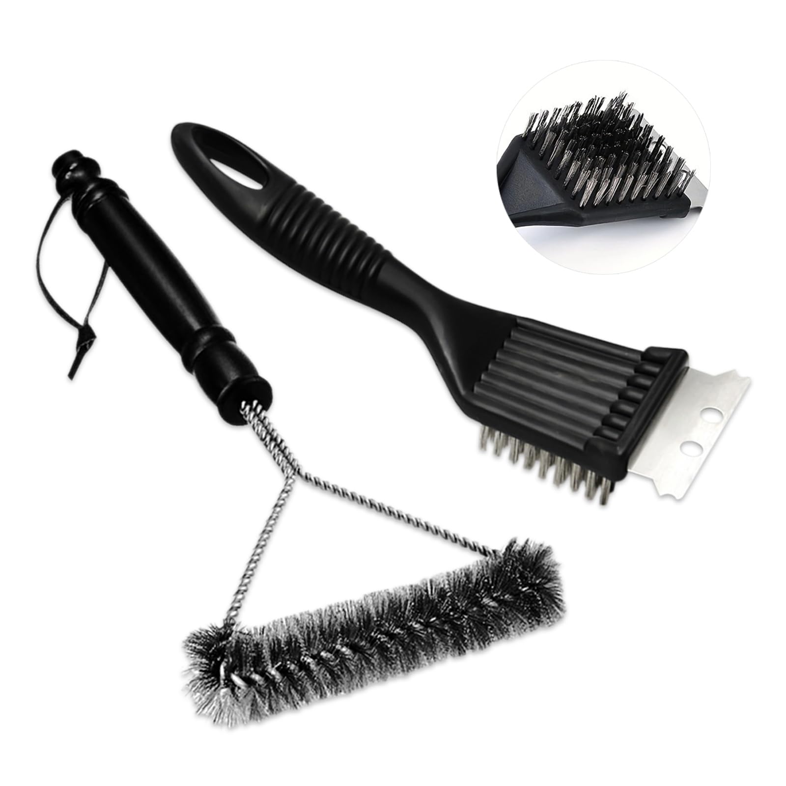 Fyfjur BBQ Cleaning Kit, 2 Pcs BBQ Cleaner Cleaning Brush with Stainless Steel Scraper, 2-in-1 Grill Brush for Barbecue Grill and Oven