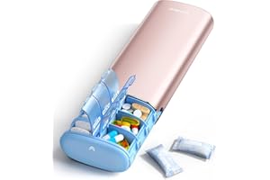 Vaydeer Metal 7 Day Pill Organizer 2 Times a Day – AM PM Weekly Travel Pill Case with Moisture-Proof Desiccant, Airtight Large Capacity Pill Box for Vitamins, Medications & Supplements (Rose Gold)