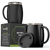 CHILLOUT LIFE Stainless Steel Insulated Coffee Mugs Set of 2 (14 oz) - Double Wall Coffee Cups With Spill Resistant Lid & Strong Handle, Shatterproof Cups for Cold Drinks, Hot Beverages