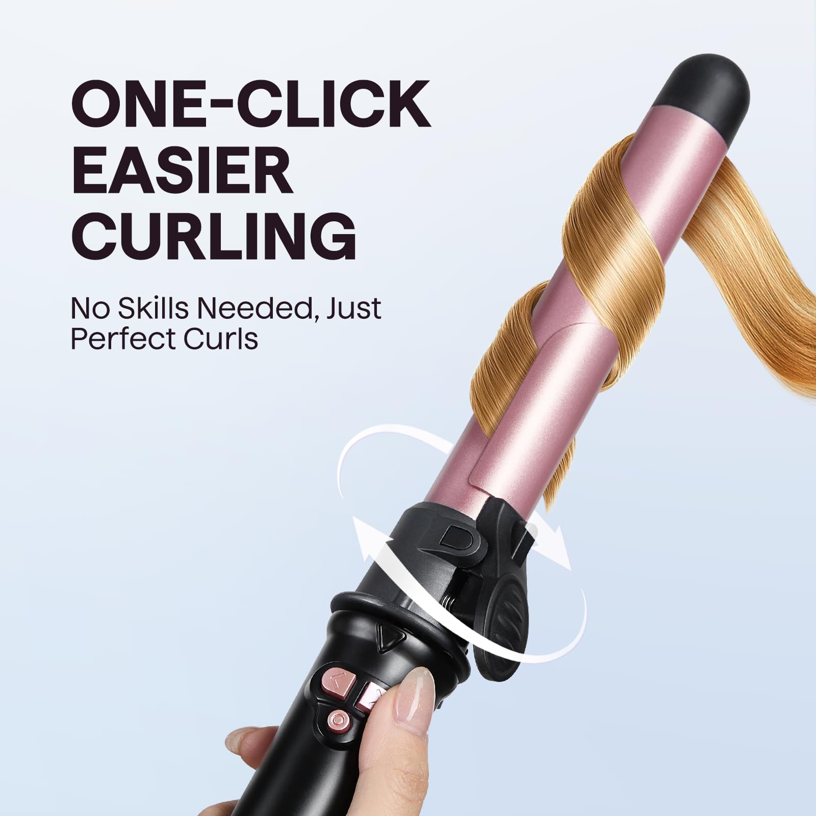 Wavytalk Rotating Curling Iron, Curl Cycle, 1 Inch Automatic Curling Wand for Long Hair, Get Effortless Beach Waves with Self Spinning Barrel up to 430°F with Home Button, Dual Voltage, Rose Gold