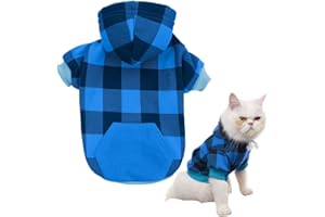 KOOLTAIL Plaid Dog Hoodie Pet Clothes Sweater with Hat and Pocket for Small Medium Large Size Dogs, Soft Winter Warm Dog Cold Weather Coat, Fleece Fall Dog Hooded Sweatshirt for Puppy Cats, Blue S