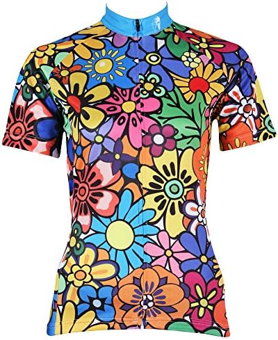 KMFEEL Popular Colorful Flower Zipper Closure Women Short Sleeve Cycling Shirt Jersey Sportswear