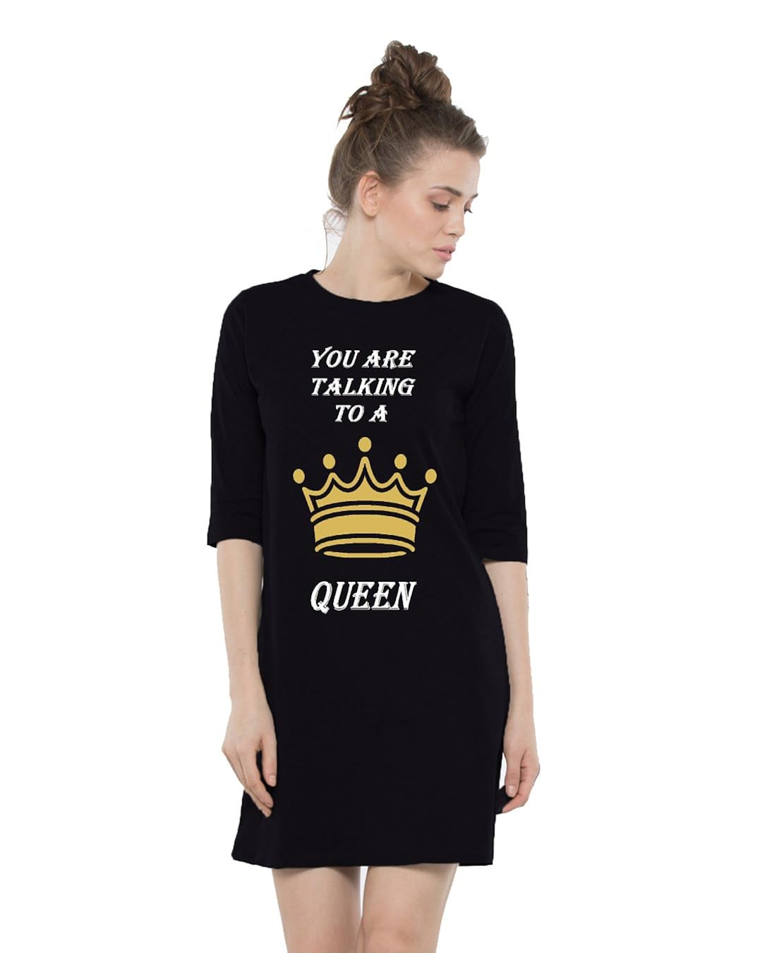 melcom women's printed 3/4 sleeves dress (mwtd-41, black)