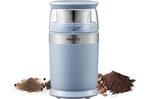 Mecity Electric Coffee Blade Grinder 6 Blades Stainless Steel Removable Bowl Fast Grinding, Coarse Fine Ground Coffee, Pepper Salt, 200W, Blue