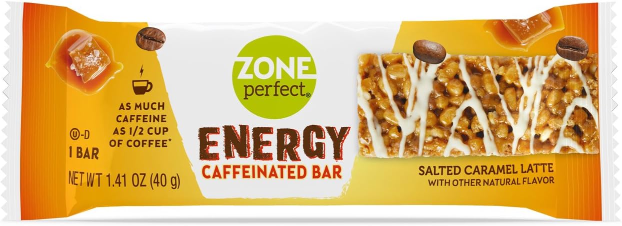 ZonePerfect Energy Bars, with Caffeine For Mental Focus, Salted Caramel Latte, 1.41 oz, 12 count