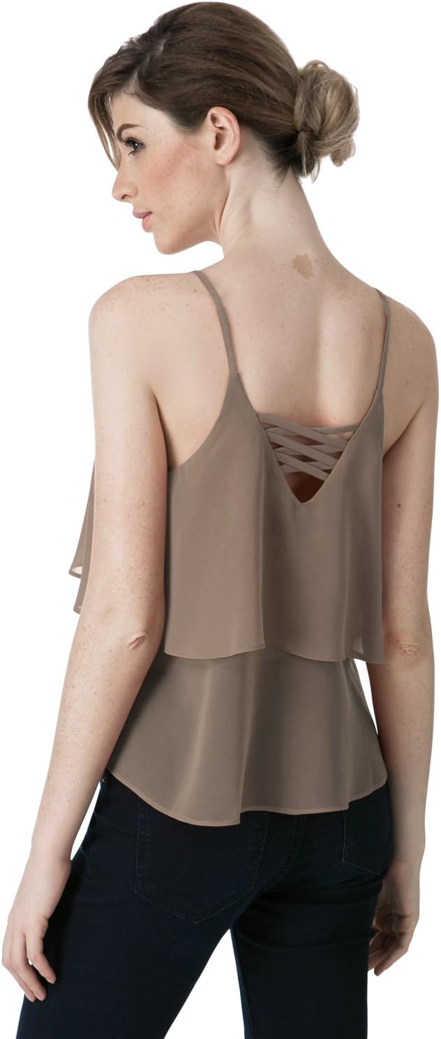 Elbon Boutique Womens Sleeveless Strap Loose Fit Tank Top Style Blouse COCOA M