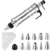 Dessert Decorating Syringe Set Icing Piping Kit Frosting Piping Kit Stainless Steels Cake Decorating Kit with 10 food grade stainless steel piping tips &amp; 50 Disposable Piping Bags Black