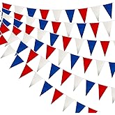 Patriotic Hanging Triangle Flag Pennant Garland Red White and Blue Hanging Paper Pennant Streamer for 4th of July, Independence Day, Memorial Day, Veterans Day, Labor Day Decorations 30 Feet