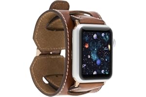 HARDISTON Cuff Watch Band Compatible with Apple 45mm for men & women, Handmade Genuine Leather, Compatible with iWatch Series 7 6 5 4 3 2 1 SE, Wrist Bracelet Arm Band, Large/Band-Russet