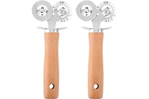 2pcs Double Wheel Pastry Cutter, Professional Wheel Pizza Cutter with Wood Handle Stainless Steel Kitchen Baking Tool for Spa