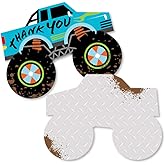 Big Dot of Happiness Smash and Crash - Monster Truck - Shaped Thank You Cards - Boy Birthday Party Thank You Note Cards with Envelopes - Set of 12