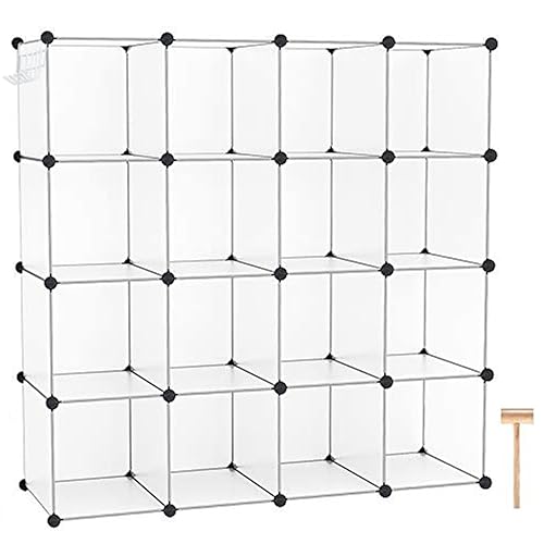 C&AHOME Cube Storage Organizer, 16-Cube Shelves Units, Plastic Storage Cubes, DIY Closet Organizer, Modular Closet Storage Shelves Ideal for Home, 48.4" L × 12.4" W × 48.4" H Transparent SUM3016W