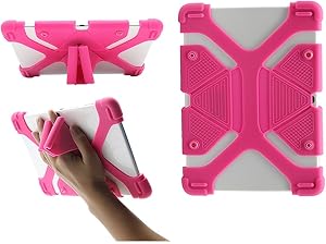 CHINFAI Universal Case for 9.7 10.1 10.5 11 Inch Tablet, Universal Silicone Tablet Case Protective Cover for 9" 10" Touchscreen Tablet with Convertible Stand (Magenta)