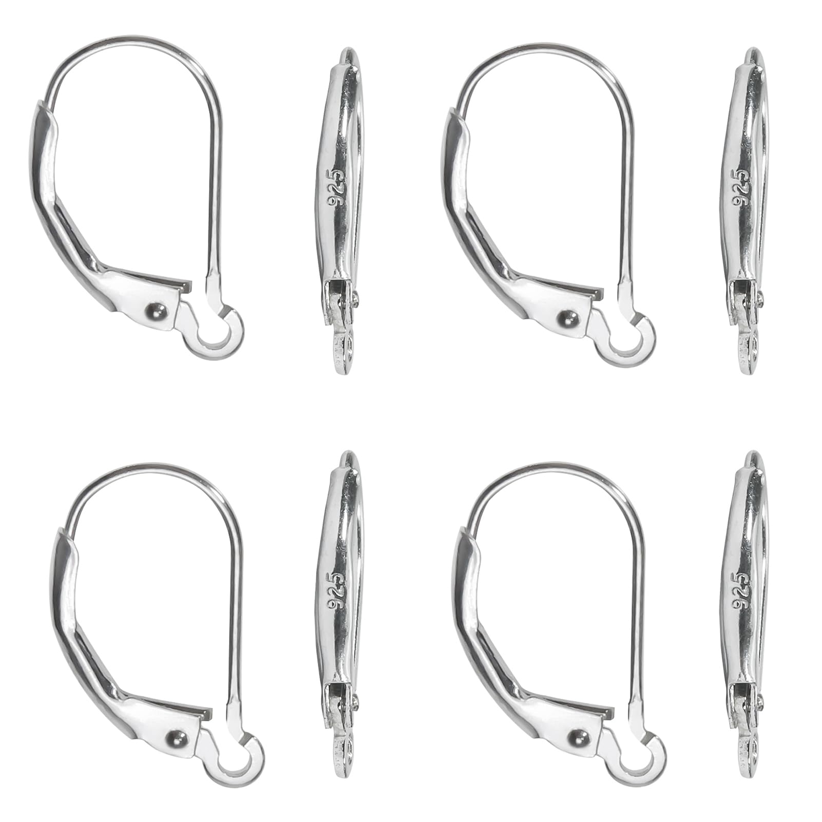 TOAOB 8pcs 925 Sterling Silver Earring Hooks Leverback French Ear Hook Ear Wire for DIY Jewelry Earring Making Supplies