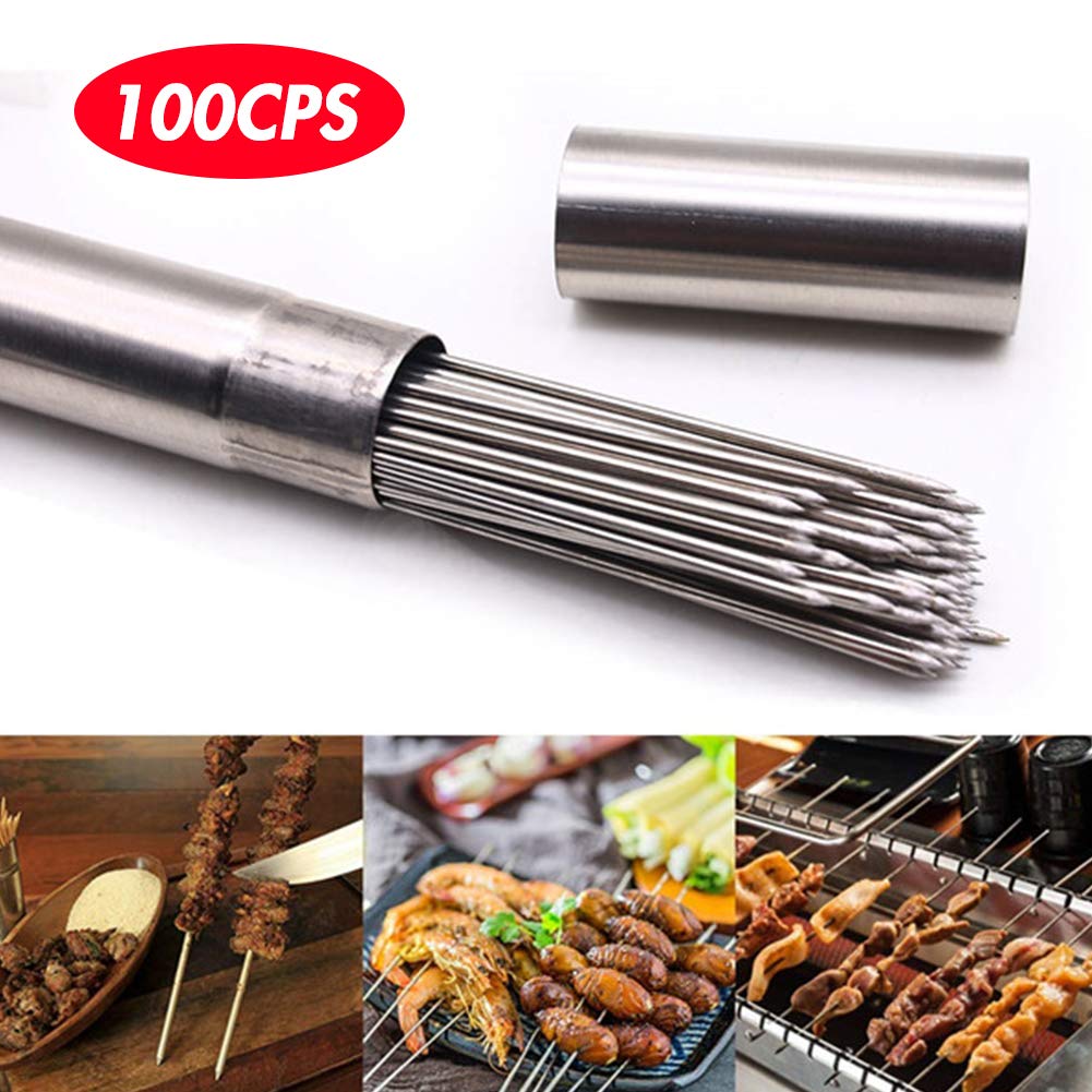 BigOtters Barbecue Skewers, 100PCS Metal Skewers for Grilling BBQ Needle Sticks for Meat Shrimp Chicken Vegetable Outdoor Cooking