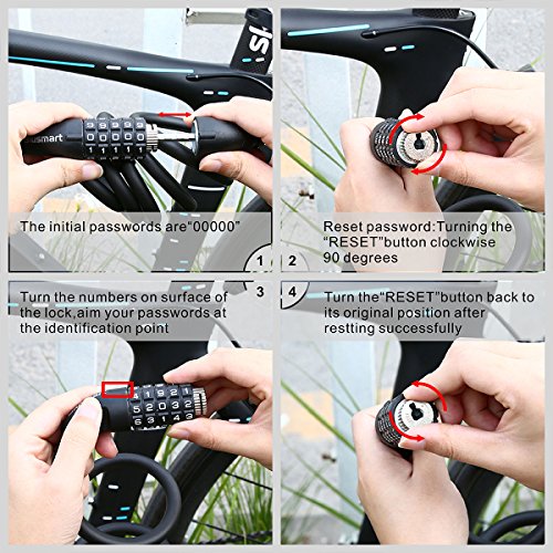Fahrradschloss, Blusmart 180cm/12mm Kabelschloss Sicherheitsstufe Sehr Hoch Fahrrad Schloss mit 5-stellig Zahlencode und Metal Kabel Fahrradschloß Schwerlast für Fahrrad Tricycle Scooter – Bild 8