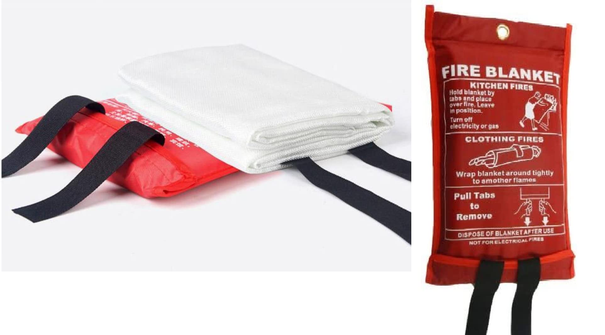 SAFETY+ Fire Blanket, Large, Fast Unfolding with Loops, 1x1m IDEAL FOR KITCHEN, OFFICE, HOME, GARAGE, CARAVAN ETC (1x1)