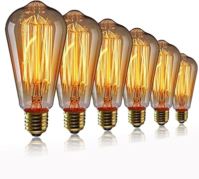 EYLM Vintage Edison E27 Filament Bulb 40W ST64 2300K 6 Pack Warm Amber