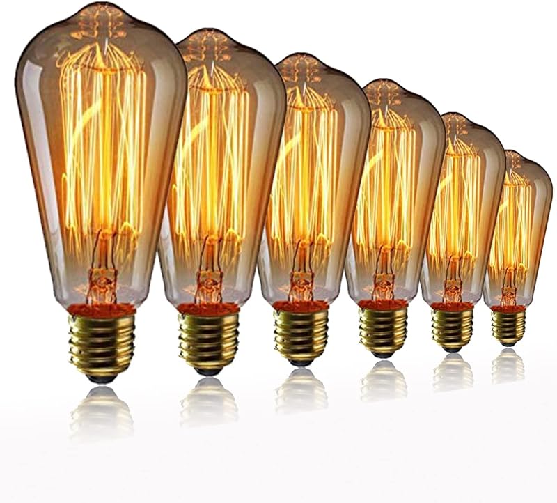 EYLM Vintage Edison E27 Filament Bulb 40W ST64 2300K 6 Pack Warm Amber