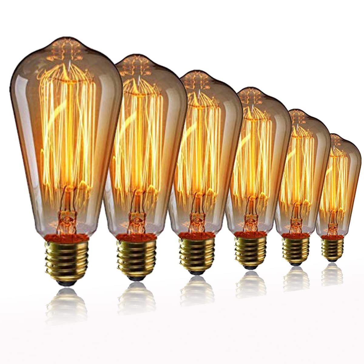 Vintage Edison E27 Filament Light Bulb 40W ST64 - Retro Incandescent Industrial Style Bulb, Warm White, Decorative 6 Pieces