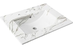 JONATHAN Y SNK1001C Ancillary 3-Hole 24 in. W x 18.25 in. D Classic Contemporary Rectangular Ceramic Single Sink Basin Vanity Top, White Marble Effect