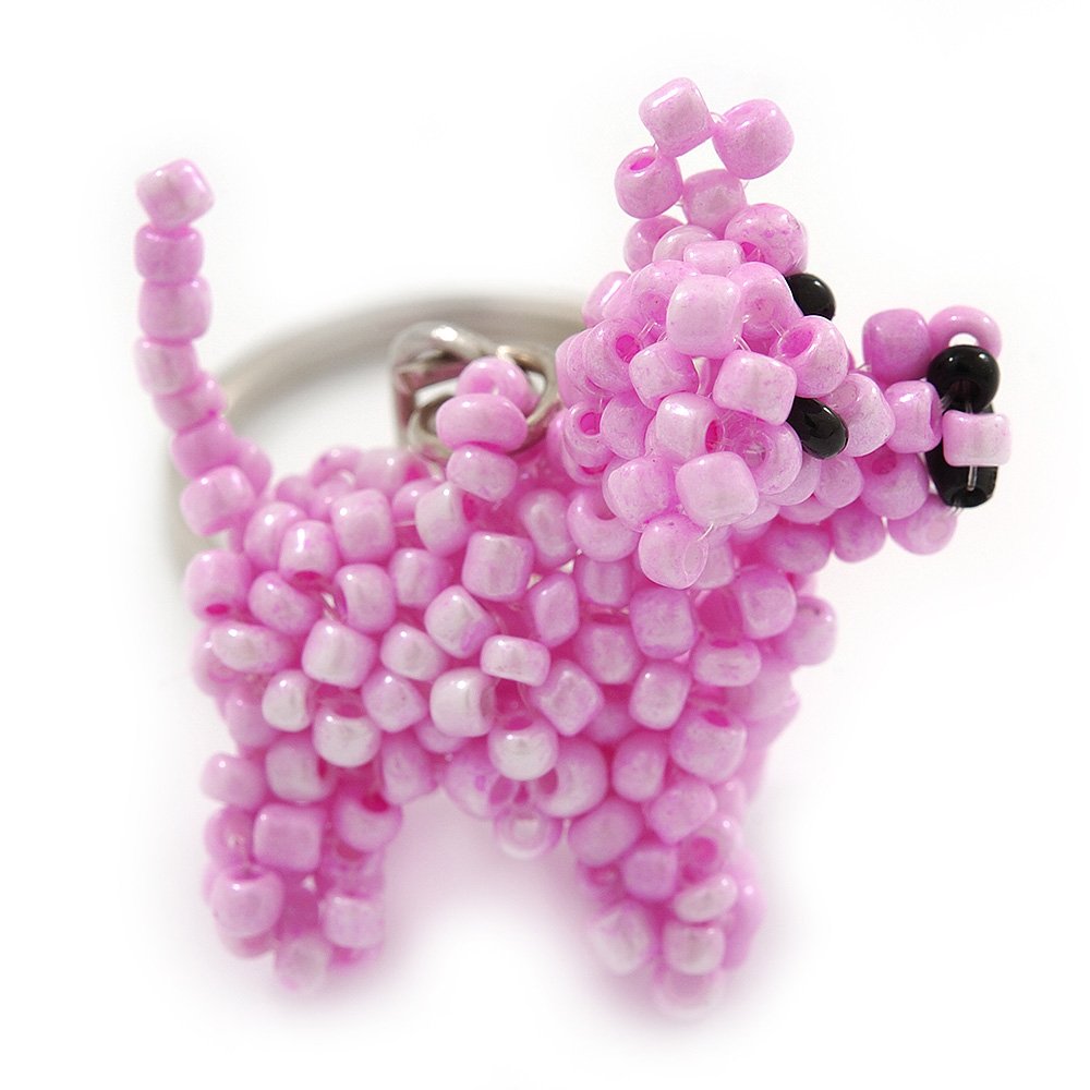 Avalaya Baby Pink Glass Bead Scottie Dog Keyring/Bag Charm - 8cm Length
