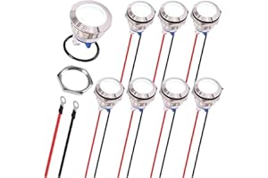 MKBKLLJY 8Pcs White Indicator Light 16mm Waterproof IP67 Metal Signal Lamp 12V 24V AC/DC LED Pilot Dash Lamp Screw Terminal Concave Head with 120mm Terminal Wires for Car Boat Brake Light Tachometer