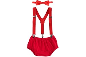 IBTOM CASTLE Baby Boys Cake Smash Outfit First Birthday Bloomers Bowtie Suspenders Clothes set