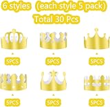 TUPARKA 30 Pieces Golden King Crowns Gold Foil Paper Party Crown Hat view 3