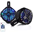 Pyle Waterproof Marine Wakeboard Tower Speakers - 6.5” Dual Subwoofer Speaker Set and 1.0” Tweeters, LED Lights and 200 Watt Power - 2-way Boat Audio System with Mounting Bracket - PLMRWB65LEB (Black)