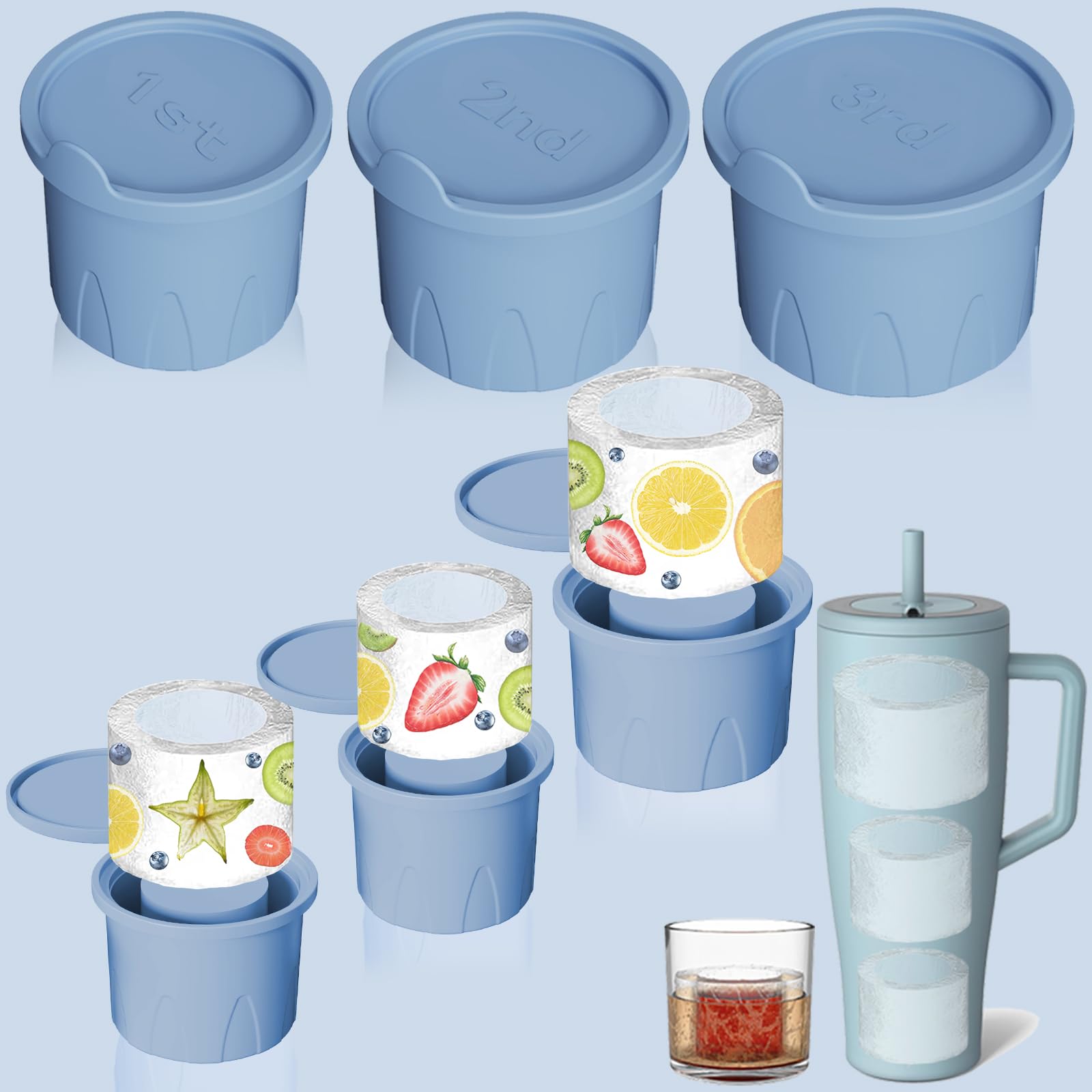 Photo 1 of 3Pcs Silicone Ice Mold for brumate Era 20 30 40 OZ/Stanley 20 30 40 OZ/Hydro Flask Travel Tumbler 24 32 40 OZ/YETI 42 OZ/HydroJug Traveler 20 30 40 OZ, for Ice Drinks, BPA Free (Blue)