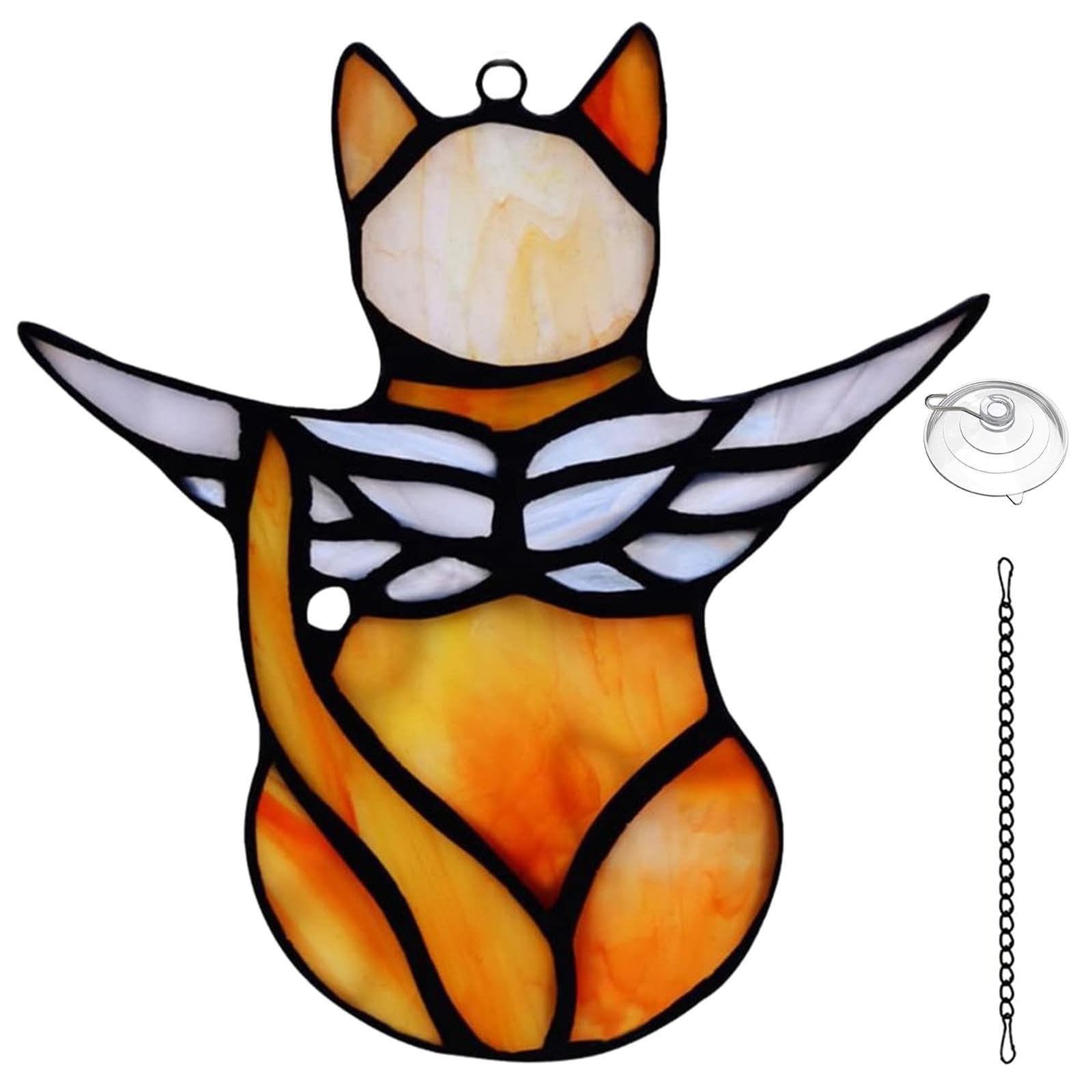 JYTDBCS Angel Cat Memorial Ornaments, angel cat memorial,Cat Decor Suncatcher Window Hanging,cat memorial, Pet Memorial Statue for Cat Lovers Cat Themed Gifts Ornaments(Orange)
