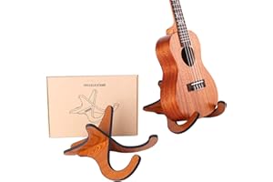 TIHOOD Wooden Ukelele Stand Holder Musical Instrument Stand Concert Portable Wood Stand for Small Guitar, Violin, Banjo (Brown)