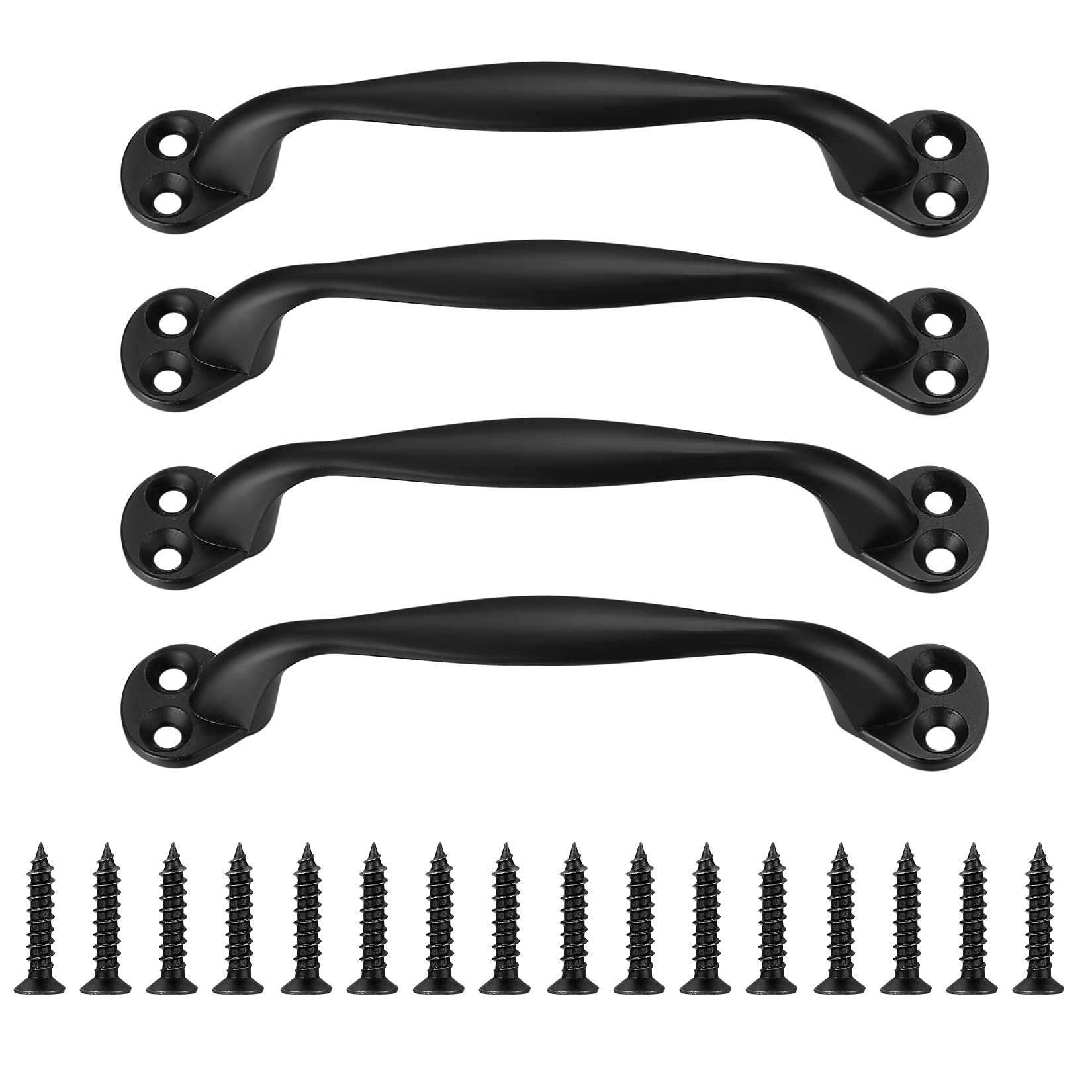 Heozhuyi 4 Pcs Doors Pull Handles, Black Sliding Barn Door Handles, Retro Bow Shaped Garden Gate Garage Shed Cabinets Door Grab Handles, with Screws - 129 mm