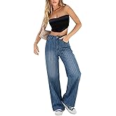 Womens Wide Leg Baggy Jeans High Waist Y2K Stripes Denim Pants Casual Loose Boyfriends Trousers Vintage Streetwear.