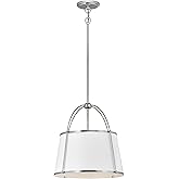 Hinkley Clarke Large Drum Pendant, Matte White Metal Shade, 1-6" and 2-12" Down Rods, Even or Sloped Ceilings, Polished Nicke