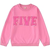 GLIGLITTR Toddler Baby Girls Birthday Outfit 2nd 3rd 4th 5th 6th 7th Bday Party Sweatshirt Chenille Patch Long Sleeve Shirt