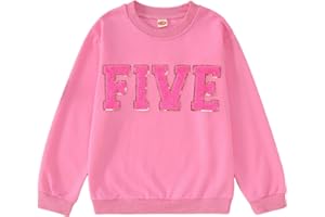 GLIGLITTR Toddler Baby Girls Birthday Outfit 2nd 3rd 4th 5th 6th 7th Bday Party Sweatshirt Chenille Patch Long Sleeve Shirt