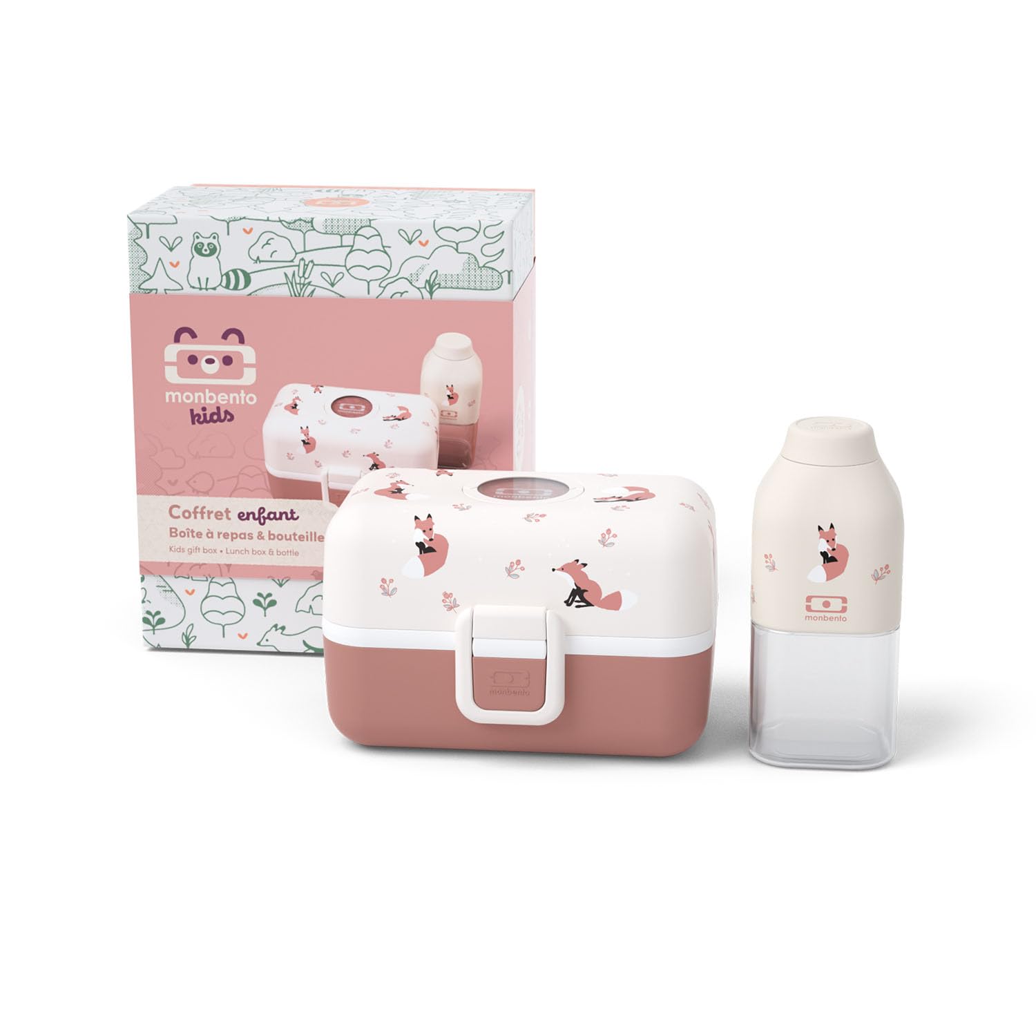 monbento Children's Lunch Box Set, MB Tresor Cinnamon Fox, MB Positive S Drinking Bottle - Ideal for School/Park