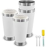 SNOW HARE 16 oz Beer Tumber Insulated Set of 4, Pint Glass Stainless Steel Double Walled, Stackable Cold Drinking Cup Mug Stein, White, Ideal for Beer Lover, Coffee, Outdoor
