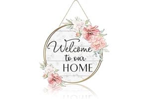 HPNIUB Welcome To Our Home Wood Sign(12”x 12”), Rustic Family Hanging Wooden Plaque, Welcome Sign for Front Door Farmhouse Front Porch Decor and Housewarming Gift