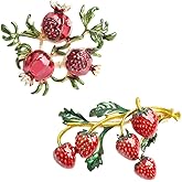 Opexicos 2Pcs Red Enamel Strawberry Brooches and Cute Red Pomegranate Brooch Autumn Fruit Pin Enamel Brooches