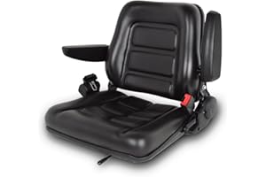 Universal Forklift Seat, Fold Down Tractor Seat with Armrest & Retractable Safety Belt, Adjustable Angle Back, Slide Rail, PV