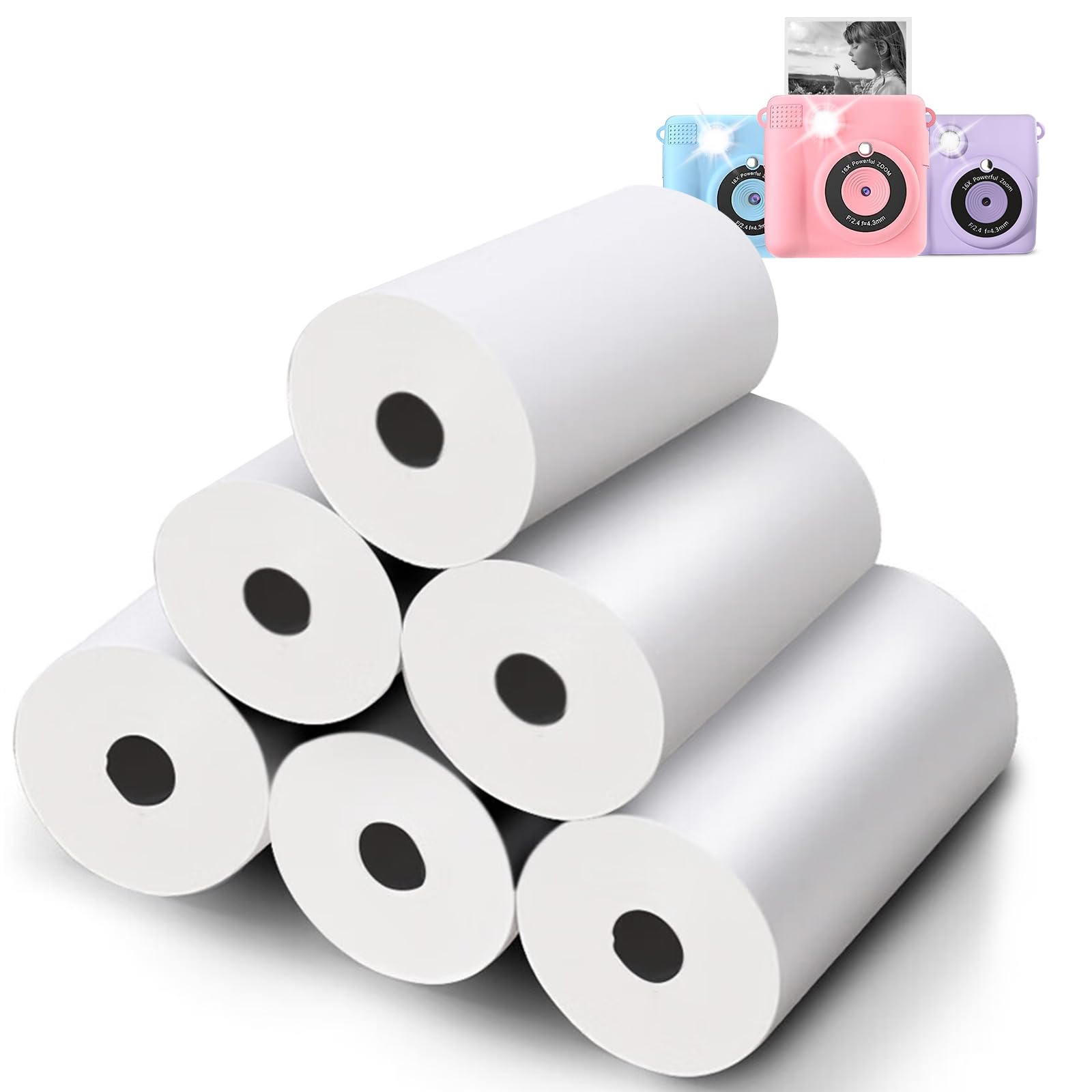 6 Rolls Camera Printer Paper - GKTZ Kids Instant Print Camera - HD Printing Thermal Print Paper Set - Refill Replace Cameras Printer Papers